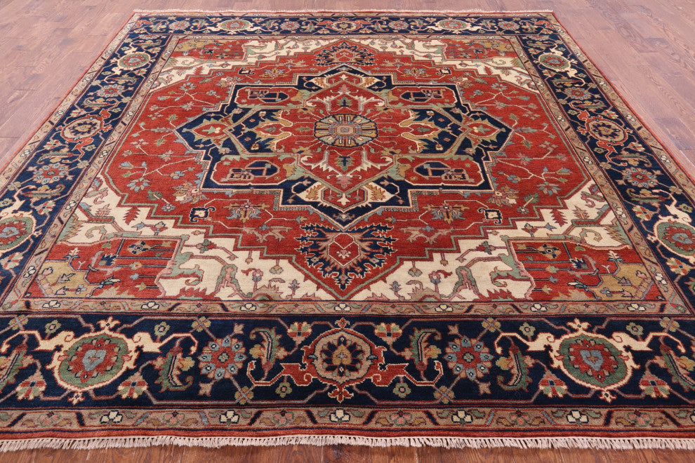 10' Square Heriz Serapi Hand Knotted Wool Rug - Q16002