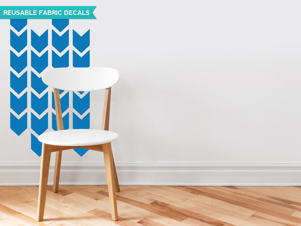 Chevron Arrows Fabric Wall Decals, Set of 26 Chevron Pattern Decals, Blue