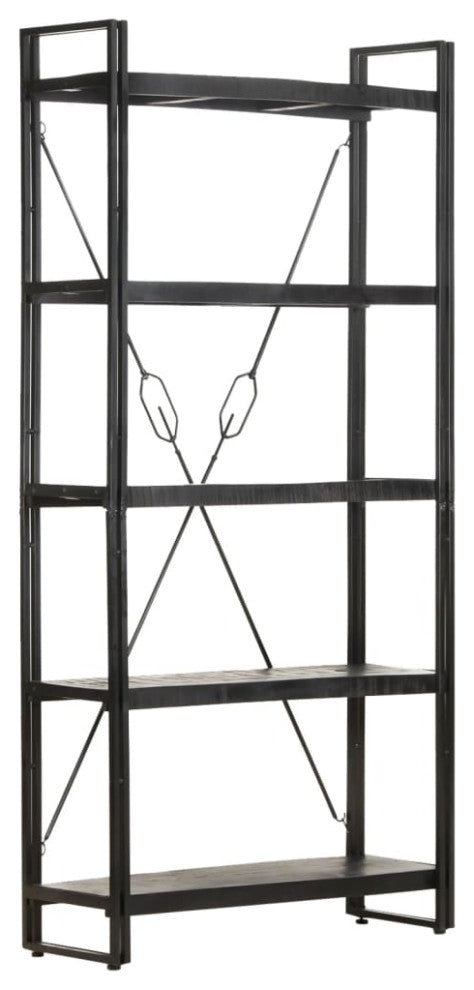 Vidaxl 5-Tier Bookcase Black 35.4"x11.8"x70.9" Solid Mango Wood