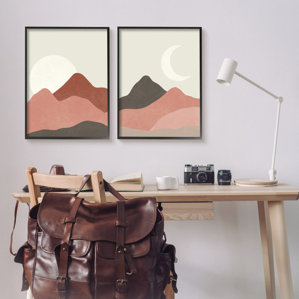 Sun and Crescent Moon Warm Dessert Canyon Landscape,24 x 30