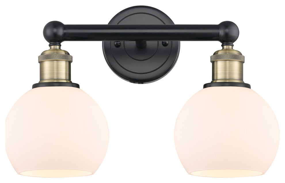 Athens 2-Light 15" Bath Vanity Light, Black Antique Brass, Matte White