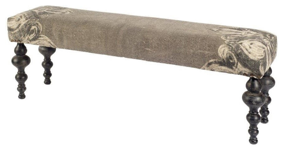 Alhambra Gray Upholstered Seat With Black Solid Wood Legs Accent Bench