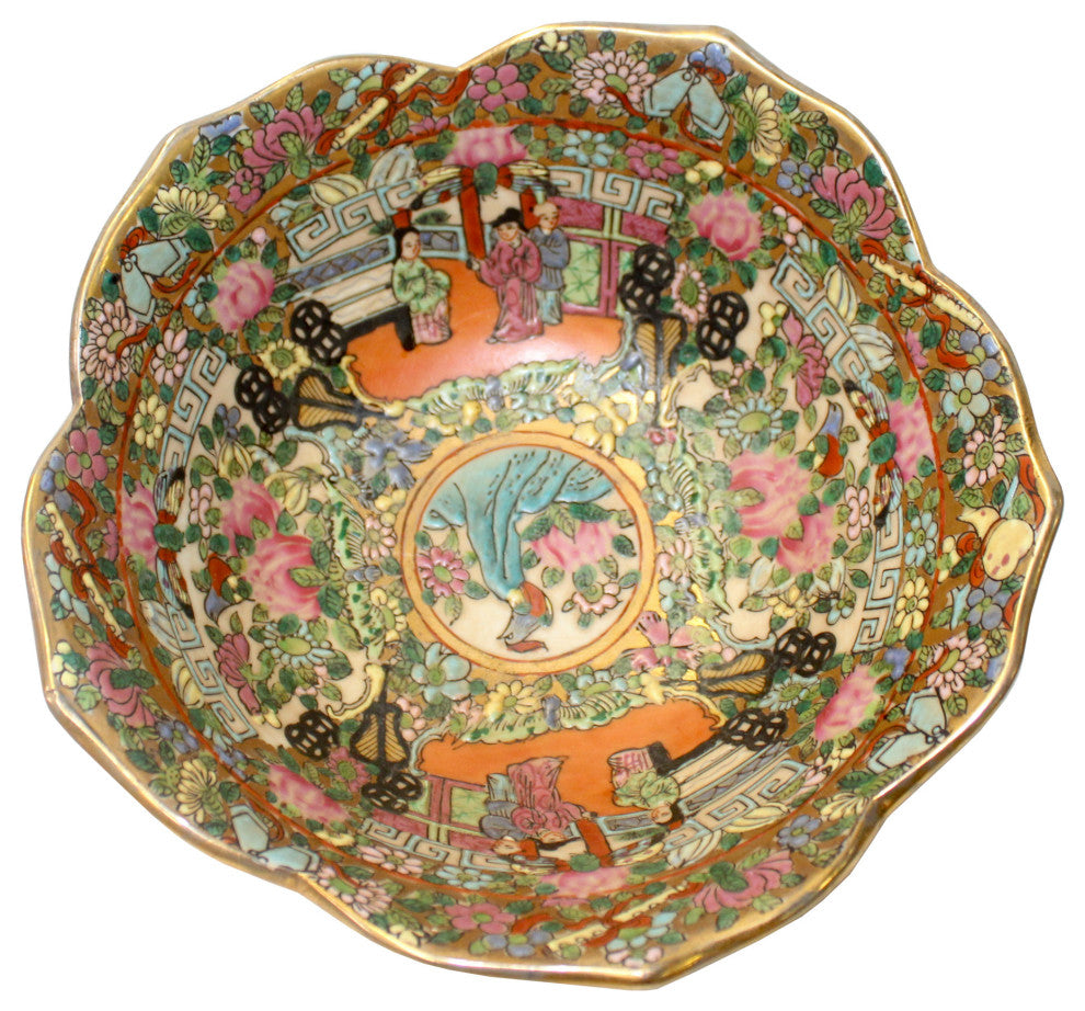 Chinese Oriental Porcelain People Scenery Bowl Container Decor Hws788
