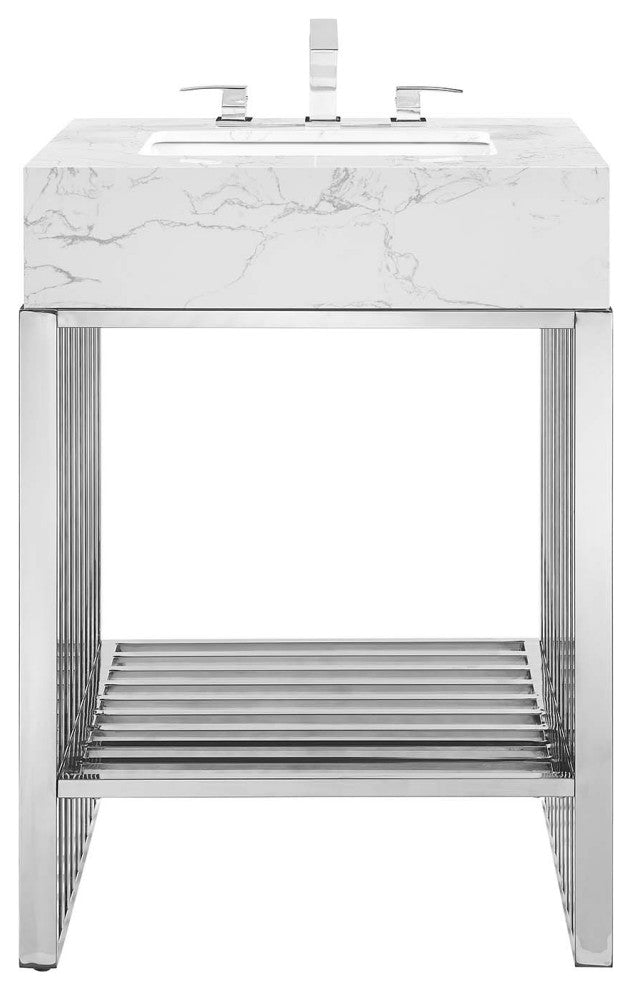 Gridiron 24" Bathroom Vanity, White Silver