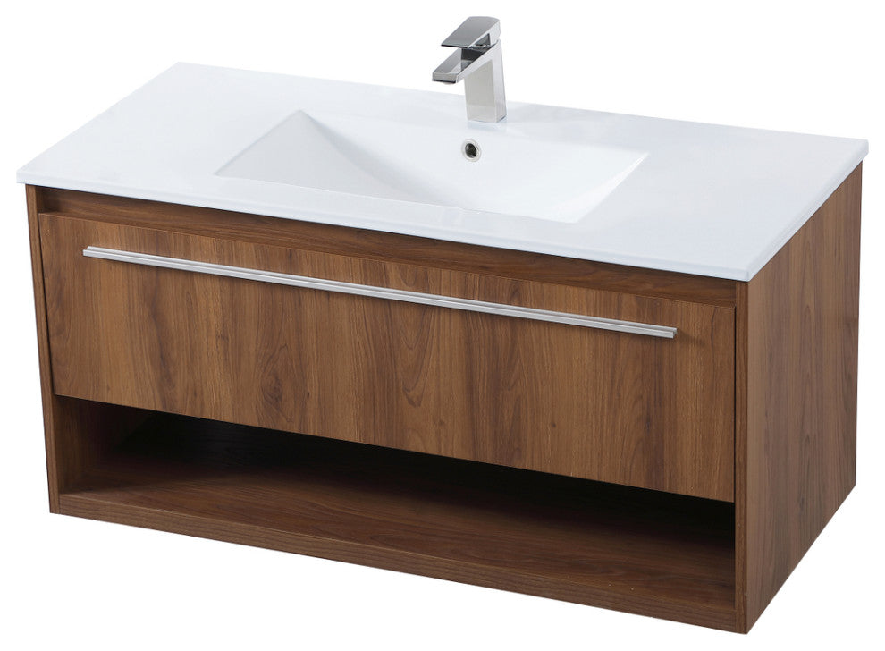 40" Single Bathroom Floating Vanity, Walnut Brown