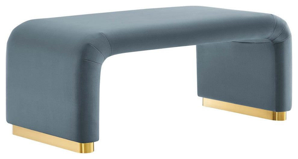 Koda Performance Velvet Waterfall Ottoman - Brass Cadet Blue