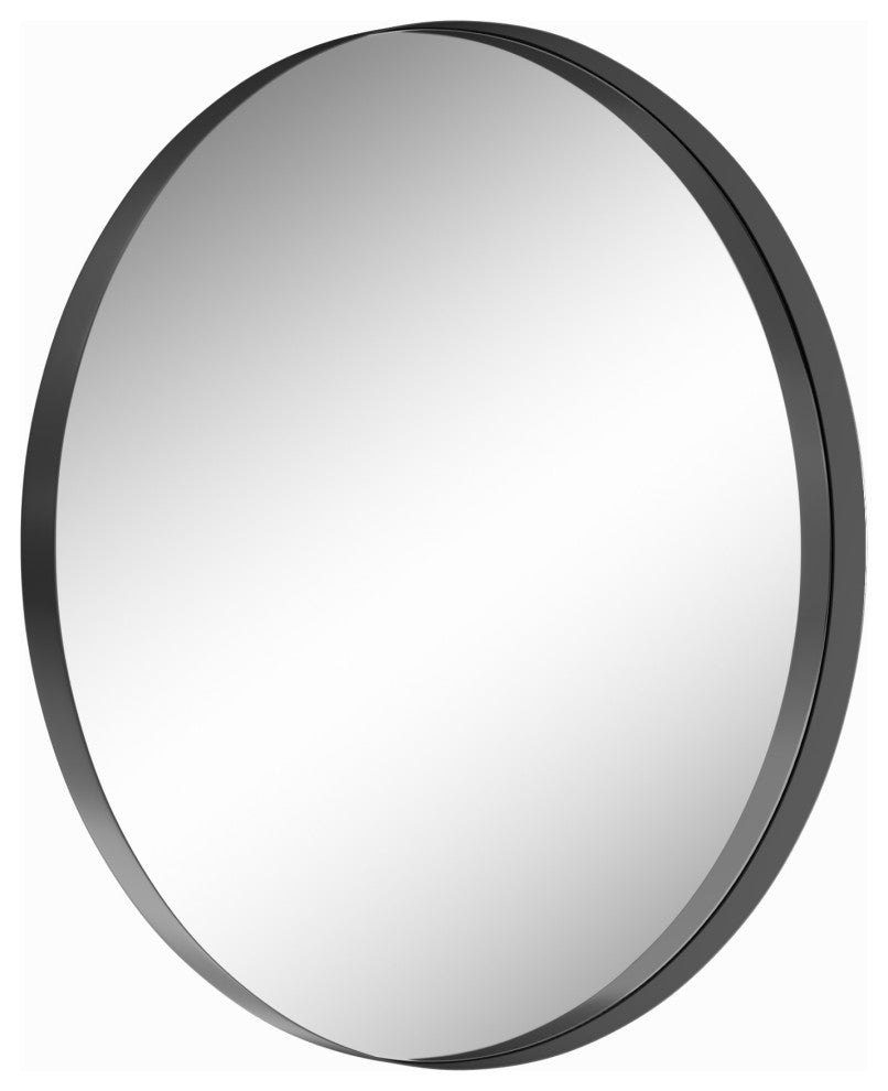 Round Framed Wall Mounted Bathroom Vanity Mirror, Black, 32x32