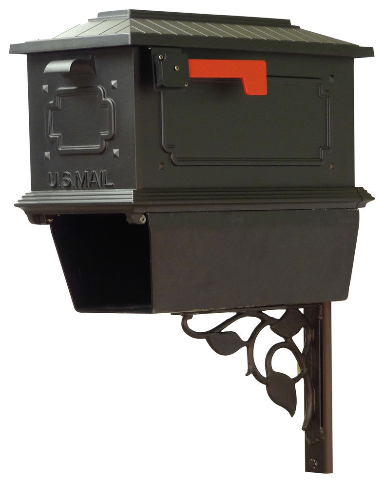 Kingston Mailbox With Newspaper Tube & Floral Front Mailbox Mounting Bracket