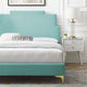 Platform Bed Frame, Queen Size, Velvet, Blue, Modern Contemporary, Bedroom
