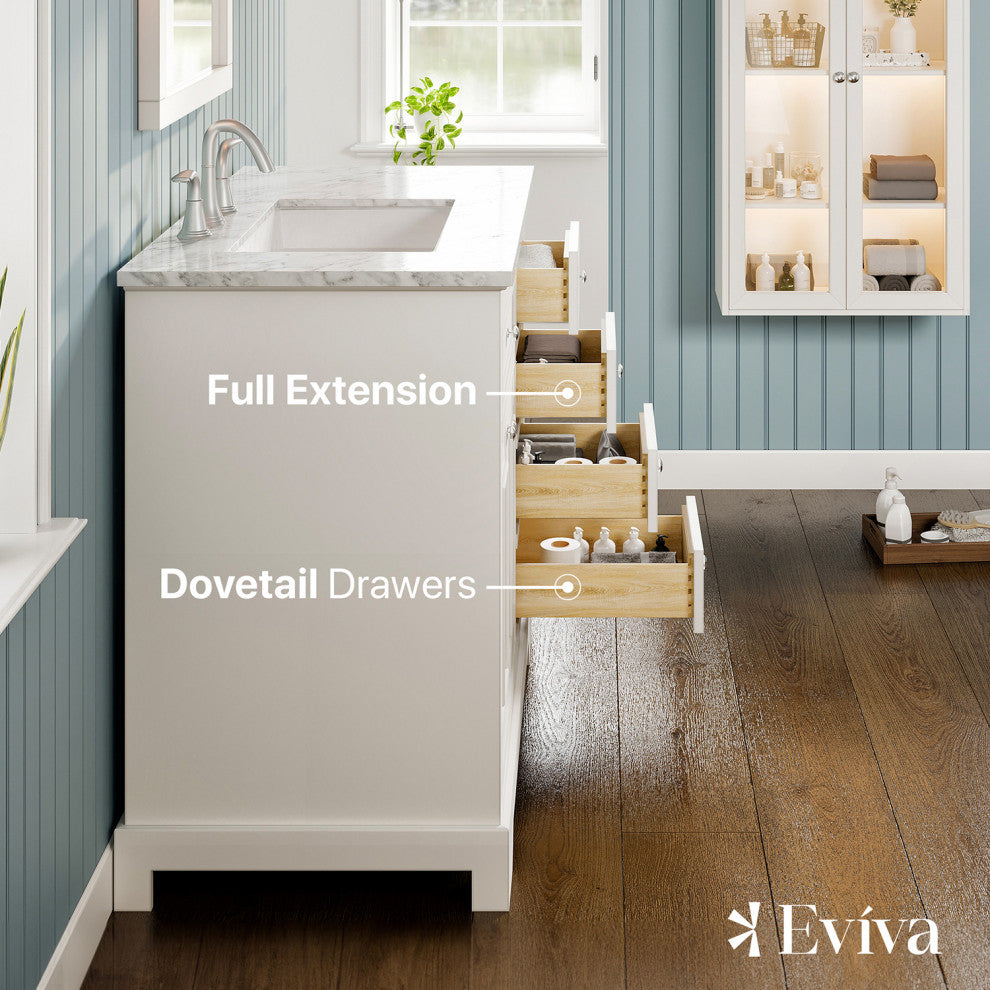 Eviva Monroe 36" Transitional Vanity With White Carrara Top, White