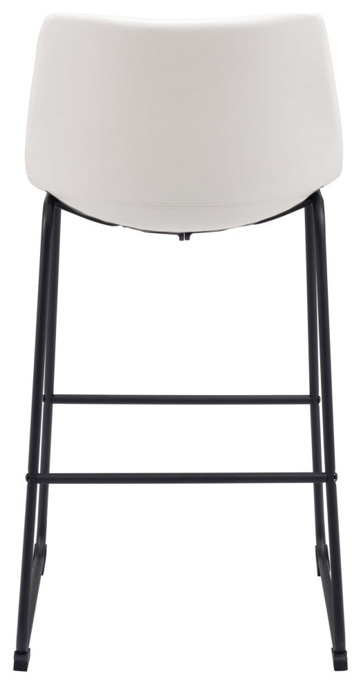 Bar Stool Chair, Set of 2, Faux Vinyl Leather, Distressed White, Black
