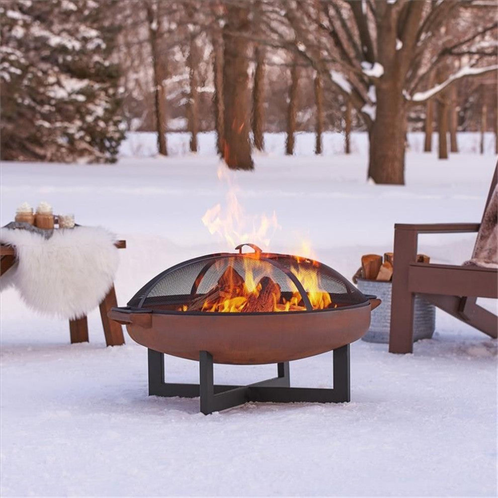 Real Flame La Porte 37" Round Wood Burning Steel Fire Pit in Rust Brown