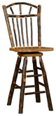Hickory Log Wagon Wheel Swivel Barstool, All Hickory, 24 Inch, No Arms