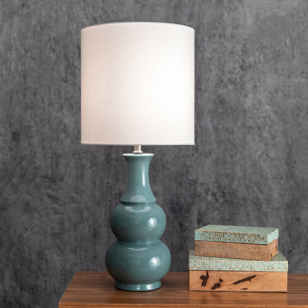 Nuloom 29" Samantha Ceramic Gourd Linen Shade Green, On-Off Switch Table Lamp