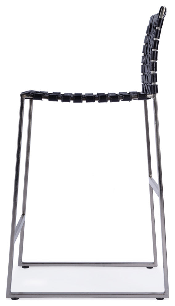 Urban Woven Leather 25" Counter Stool, Black