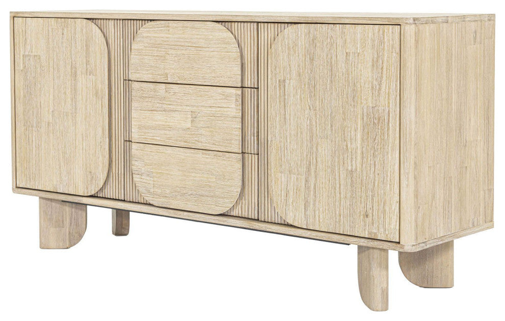 Haru 63" Wide 3-Drawers Sideboard, Beige