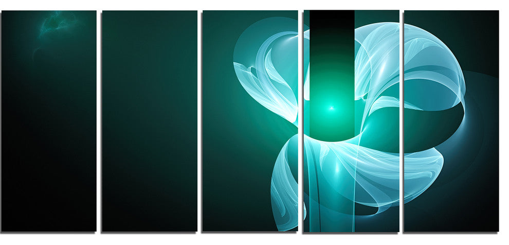 Blue Flower Fractal Illustration, Abstract Canvas Art Print, 60"x28", 5 Panels