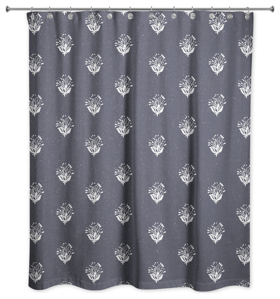 Navy Floral Pattern 71x74 Shower Curtain