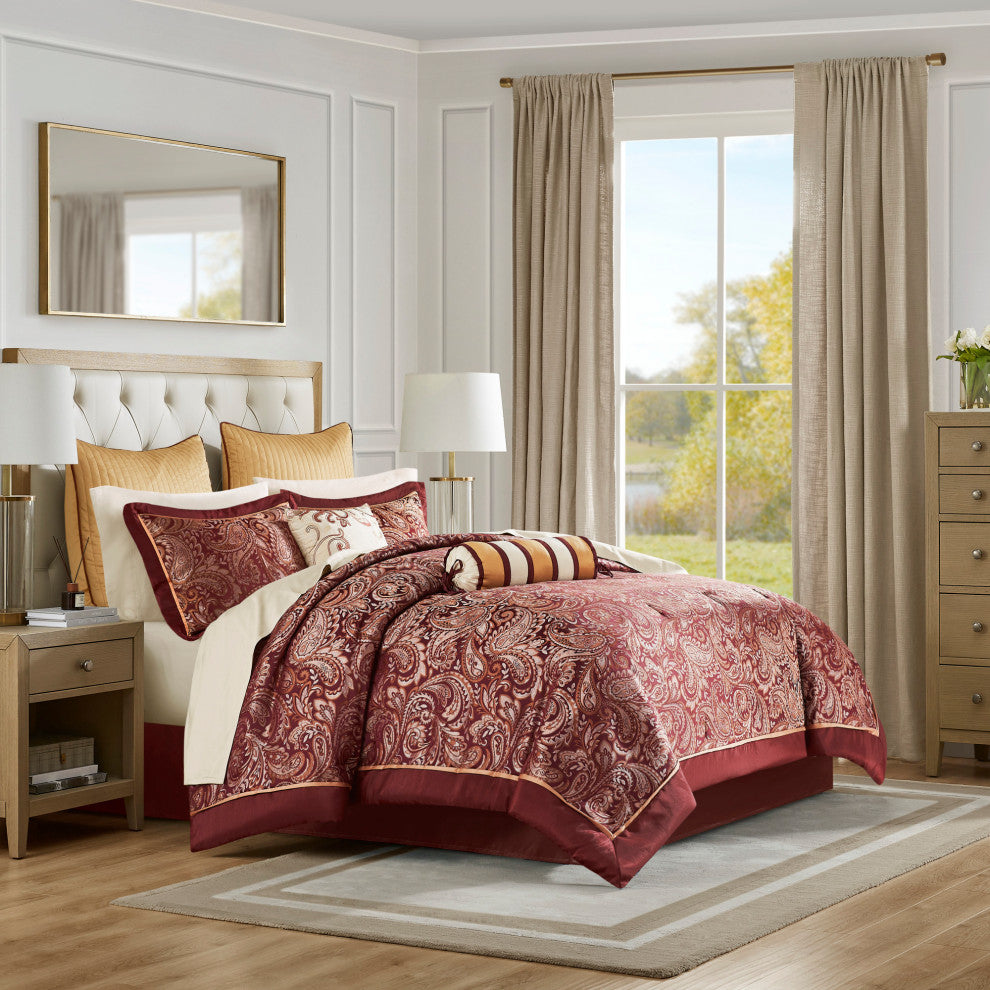 Madison Park Jacquard Comforter 12-Piece Set With Piping, Queen