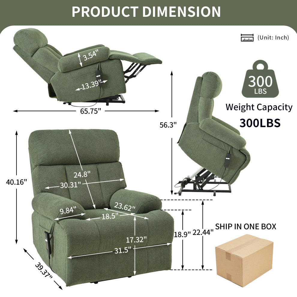 GDF Studio Oversized Power Lift Recliner Chair for Seniors, Remote Control, Dark Green