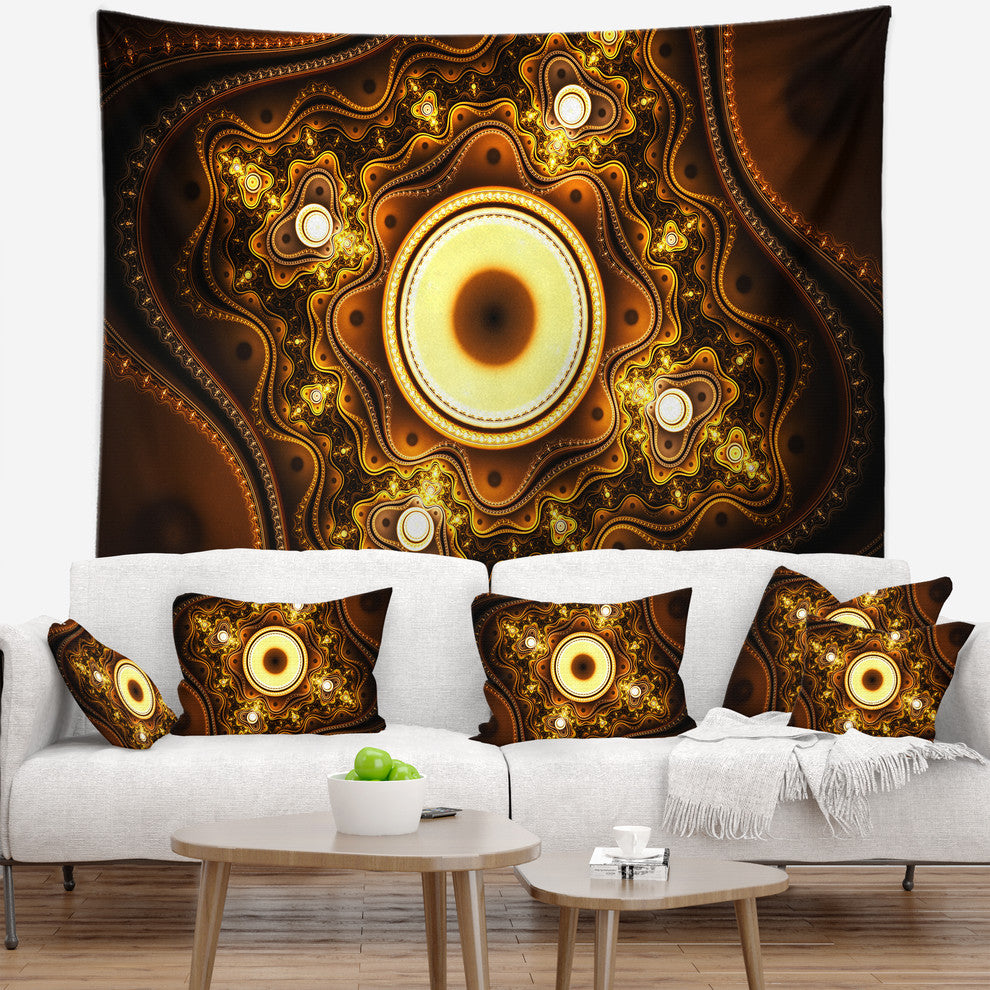 Brown Fractal Pattern with Circles Abstract Wall Tapestry, 80"x68"