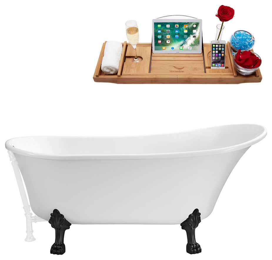 55" Streamline N343BL-WH Clawfoot Tub and Tray With External Drain