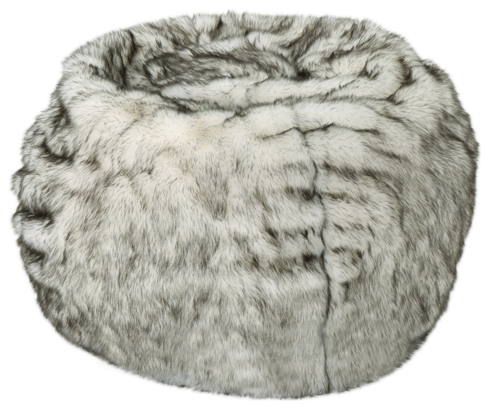 GDF Studio Laraine Furry Glam White and Gray Streak Faux Fur 3' Bean Bag