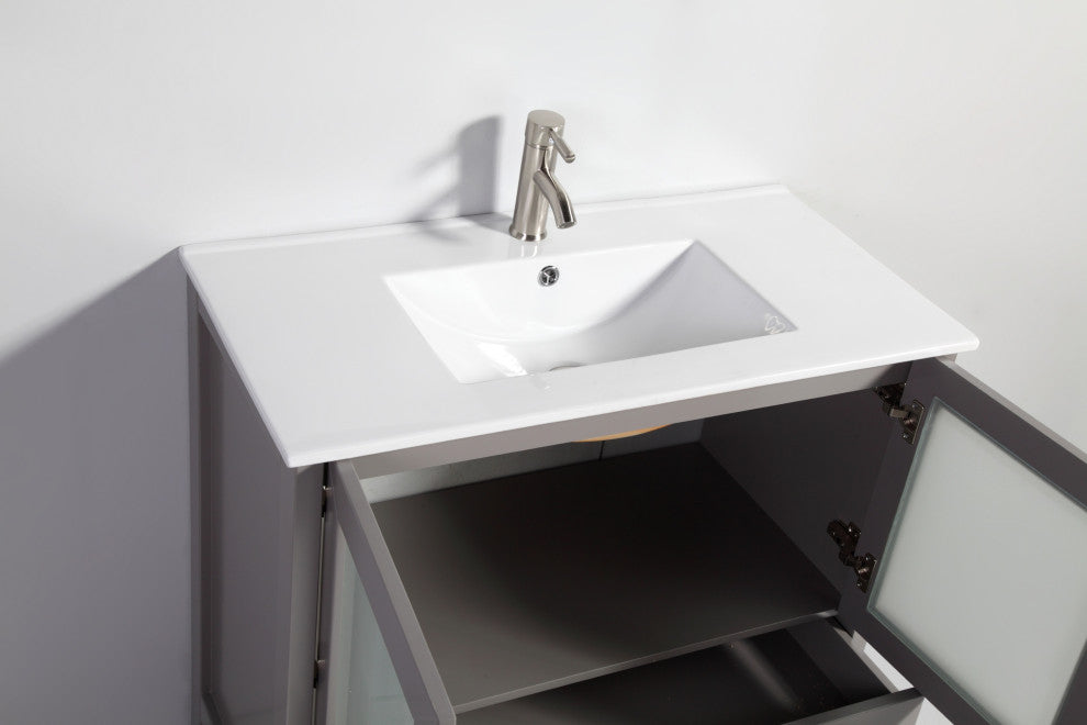 Vanity Art Vanity Set With Ceramic Top, 84", Gray