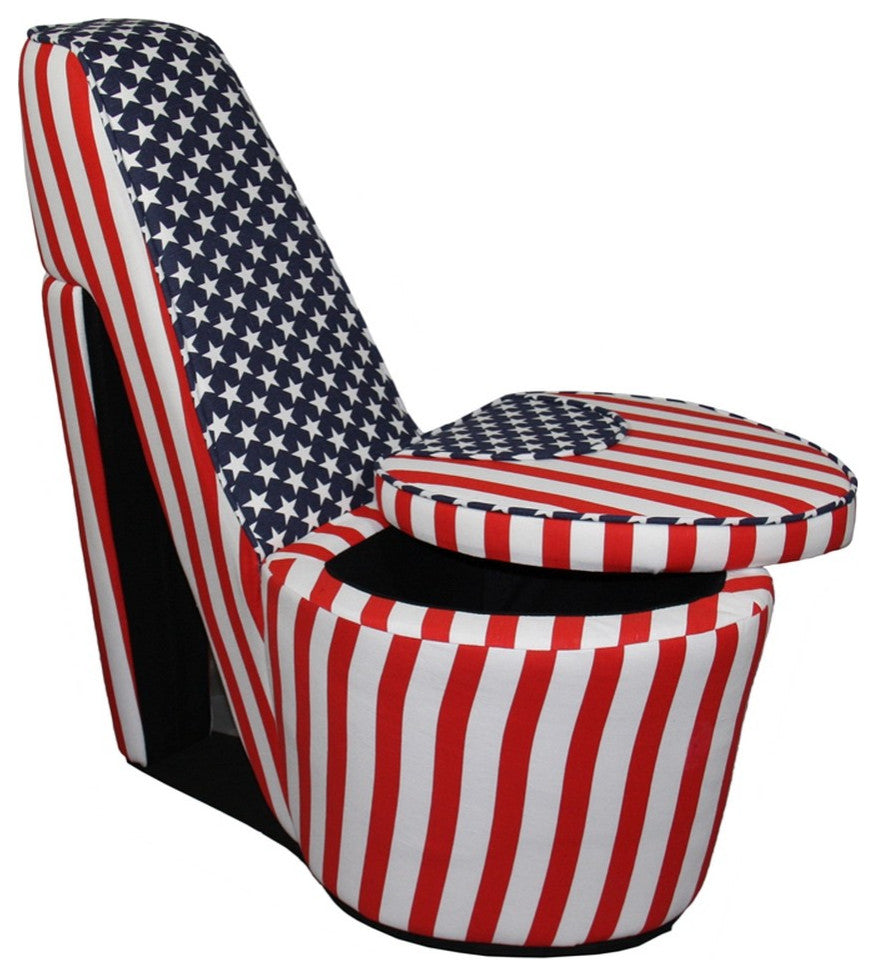 Red White and Blue Patriotic Print 5 High Heel Shoe Storage Chair
