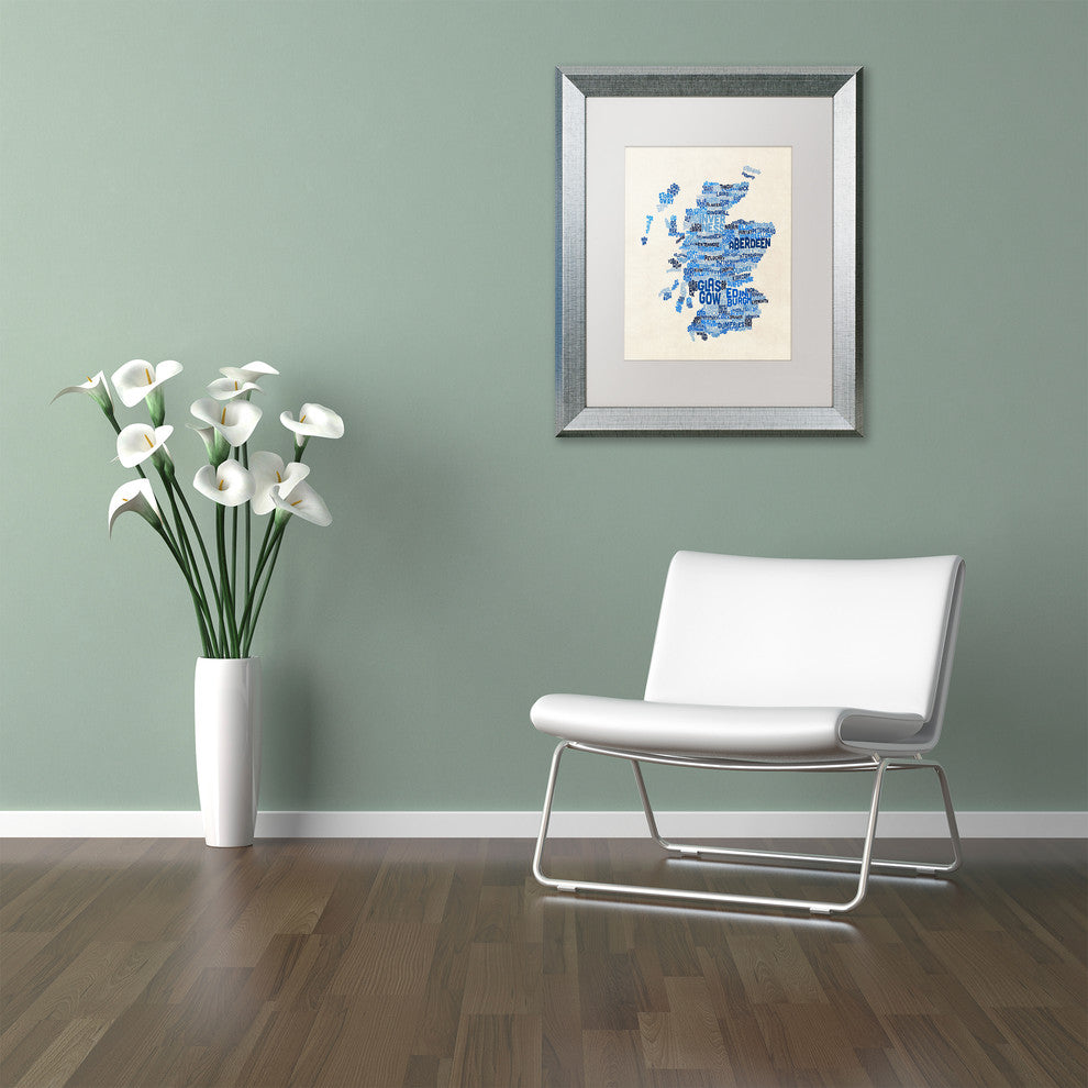Michael Tompsett 'Scotland Typography Text Map 2' Mat Framed Art, White, 20"x16"
