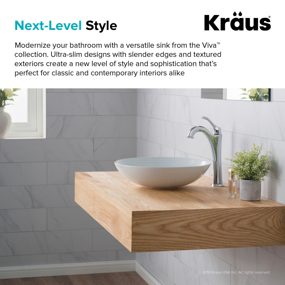 Viva Ceramic Round Vessel Bathroom Sink, White