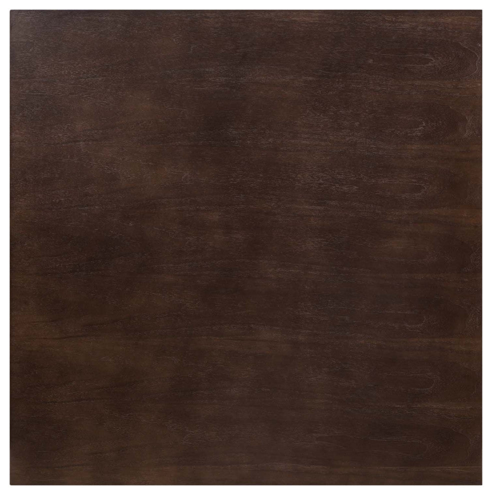 Dining Table, Square, Wood, Metal, Gold Dark Brown Brown Walnut, Modern, Bistro
