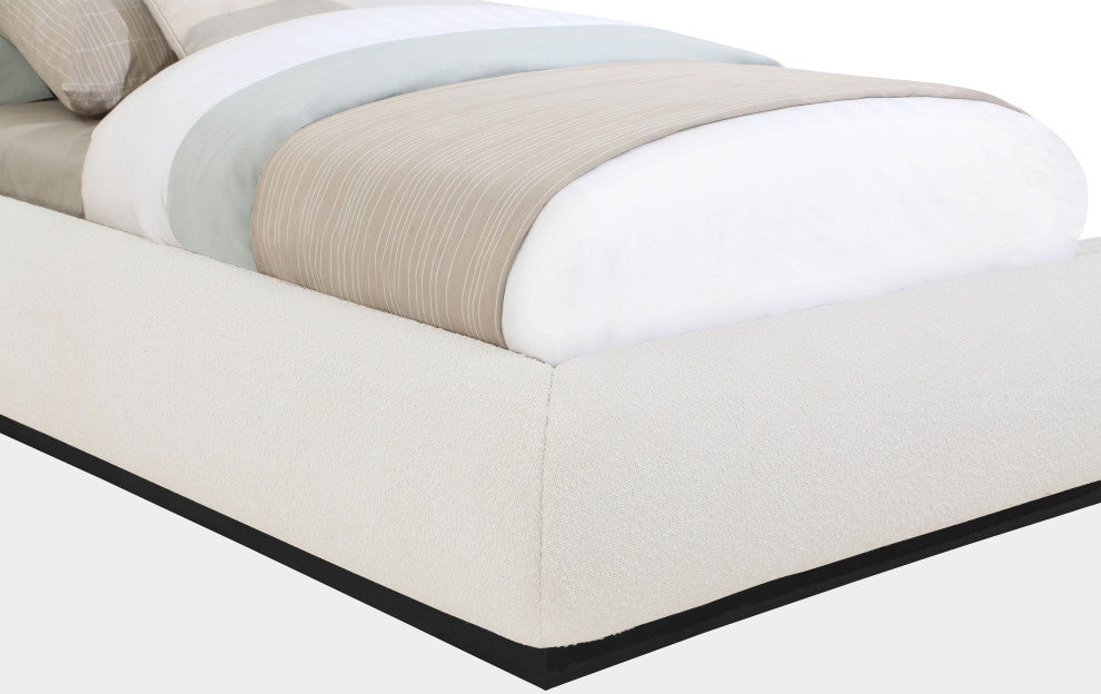 Vaughn Bed, Cream, Twin, Boucle Fabric, Black Finish