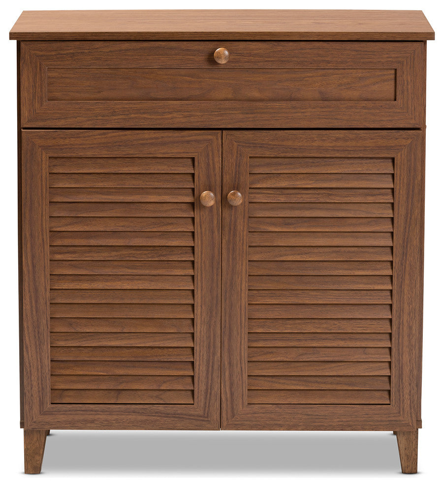 Aretha Walnut 4-Shelf Wood Shoe Storage Cabinet With Drawer