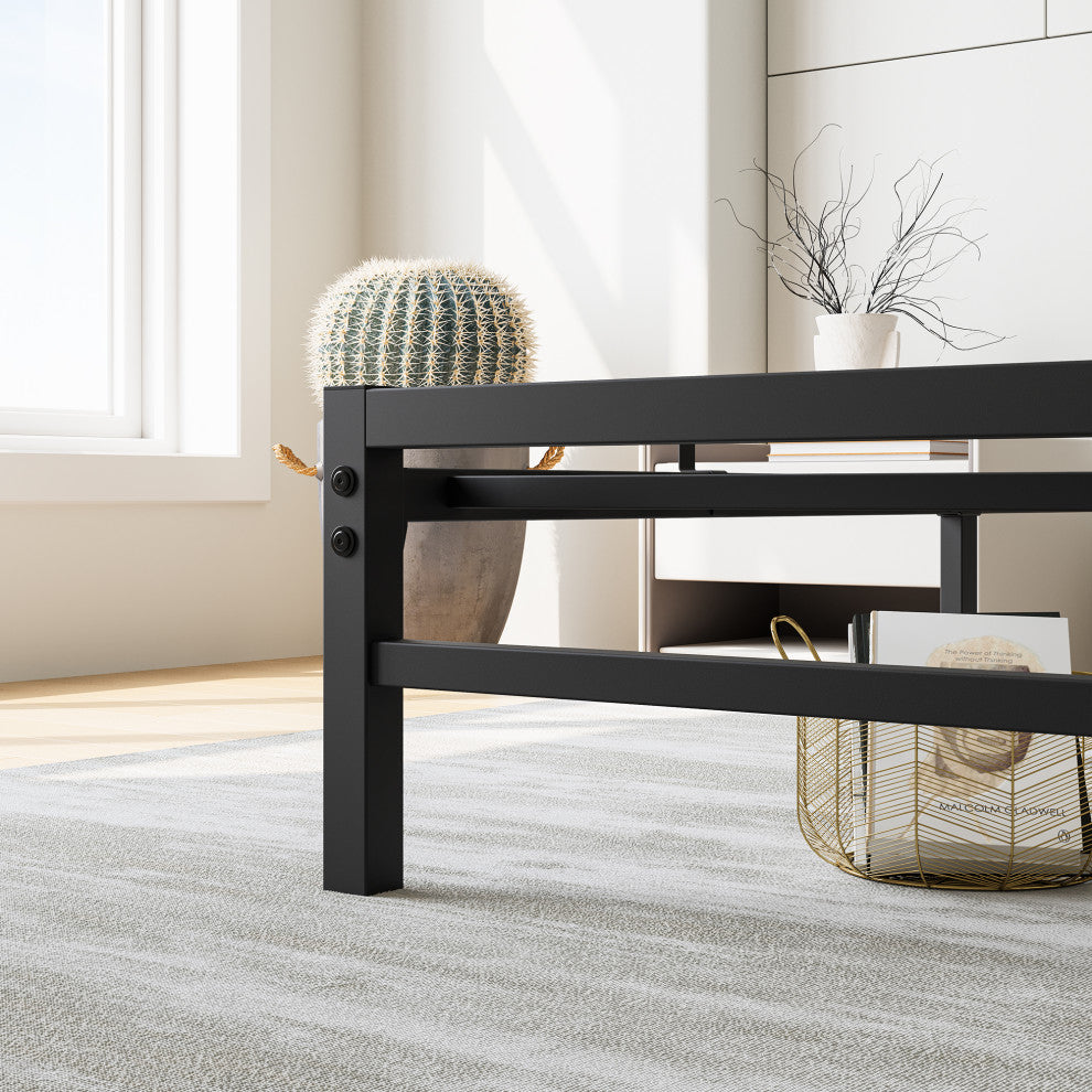 Gewnee Full Size Platform Bed Frame with Rustic Vintage Wood Headboard