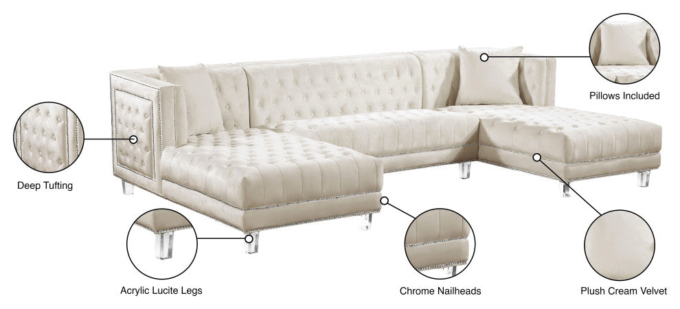 Moda Velvet Upholstered 3-Piece Sectional, Cream