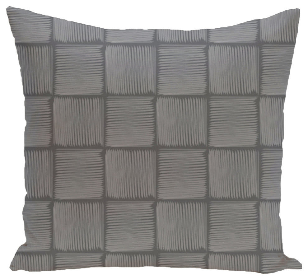 Basketweave Geometric Print Pillow, Gray, 18"x18"