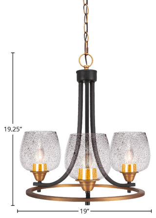 Paramount Uplight 3-Light Chandelier, Matte Black & Brass, 6" Smoke Bubble Glass