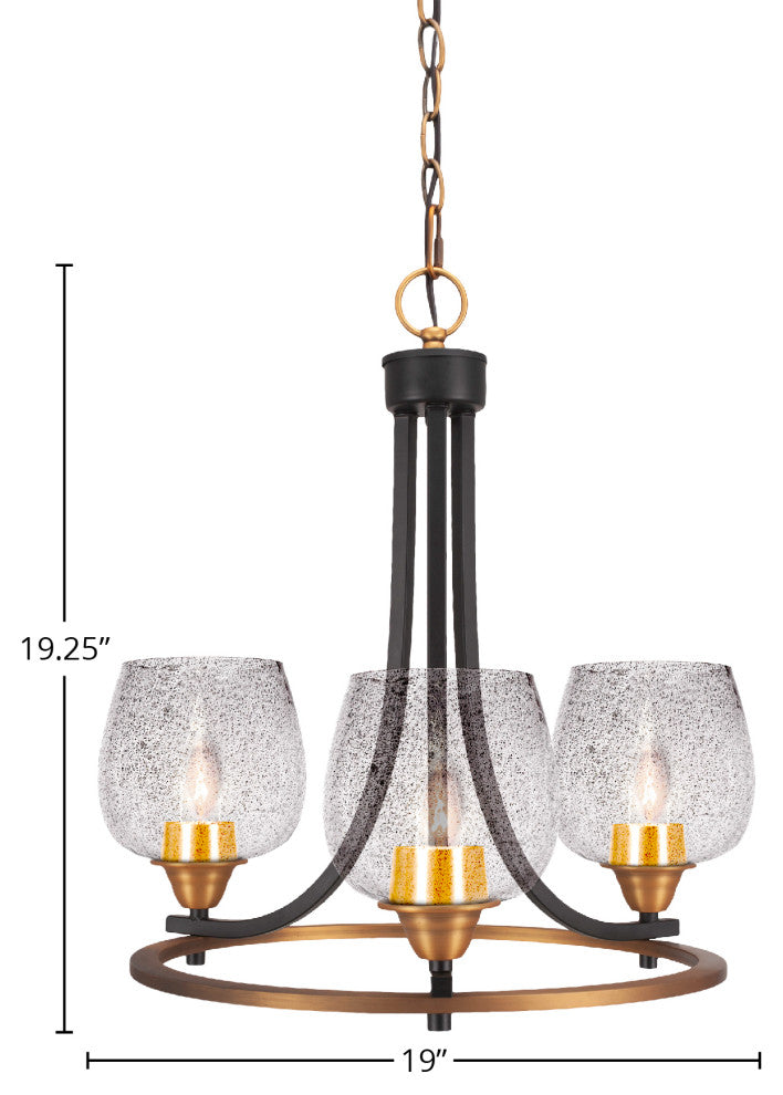 Paramount Uplight 3-Light Chandelier, Matte Black & Brass, 6" Smoke Bubble Glass