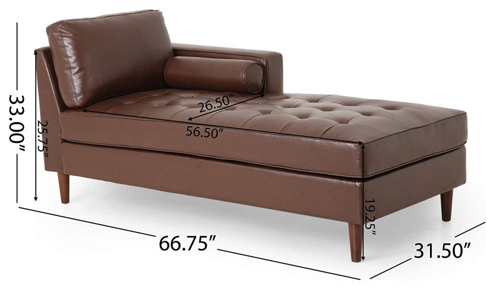 Upholstered Chaise Lounge, Dark Brown + Espresso