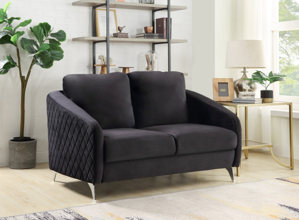 Sofia Velvet Modern Chic Loveseat Couch, Black