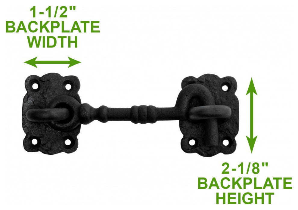 Renovators Supply Wrought Iron Cabin Hook Eye 5.5" Black Door Latches Pack of 2