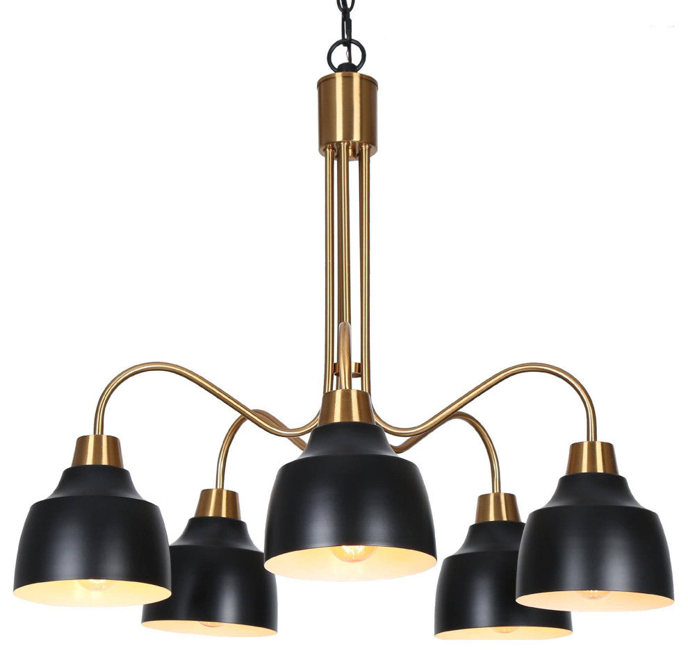 LNC Hyelducc 5-Light Modern Matte Black and Gold Chandelier