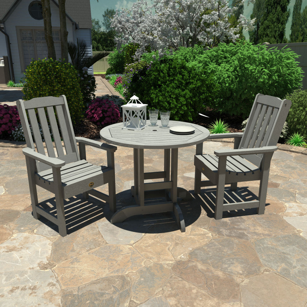 Springville 3-Piece Round Dining Set, Weathered Acorn, Coastal Teak