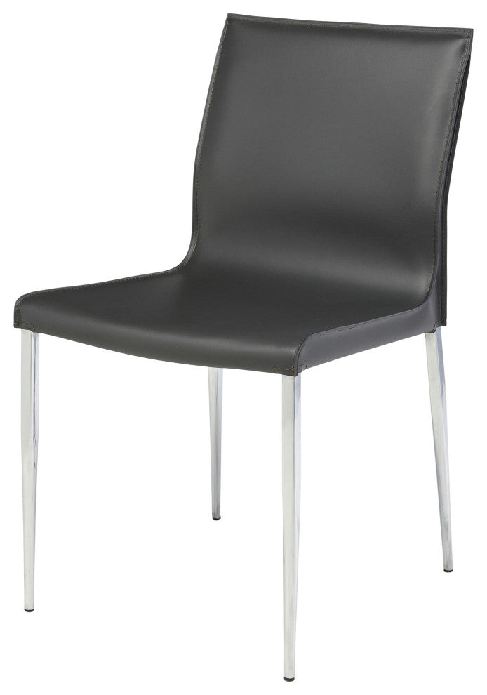 Colter Steel Leg Leather Dining Chair, Dark Gray