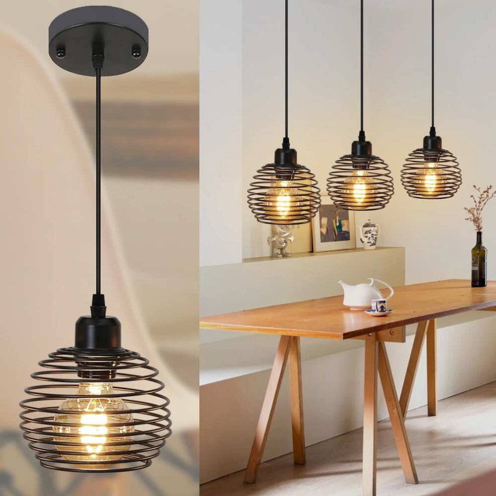 Industrial Hanging Ceiling Light Over Island Cage Black Pendant Light Fixture