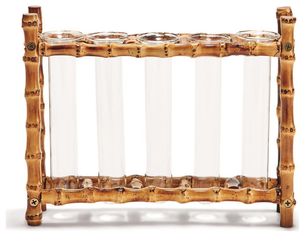 Two's Company Natural Bamboo Vase Includes 5 Glass Tubes, WTR006