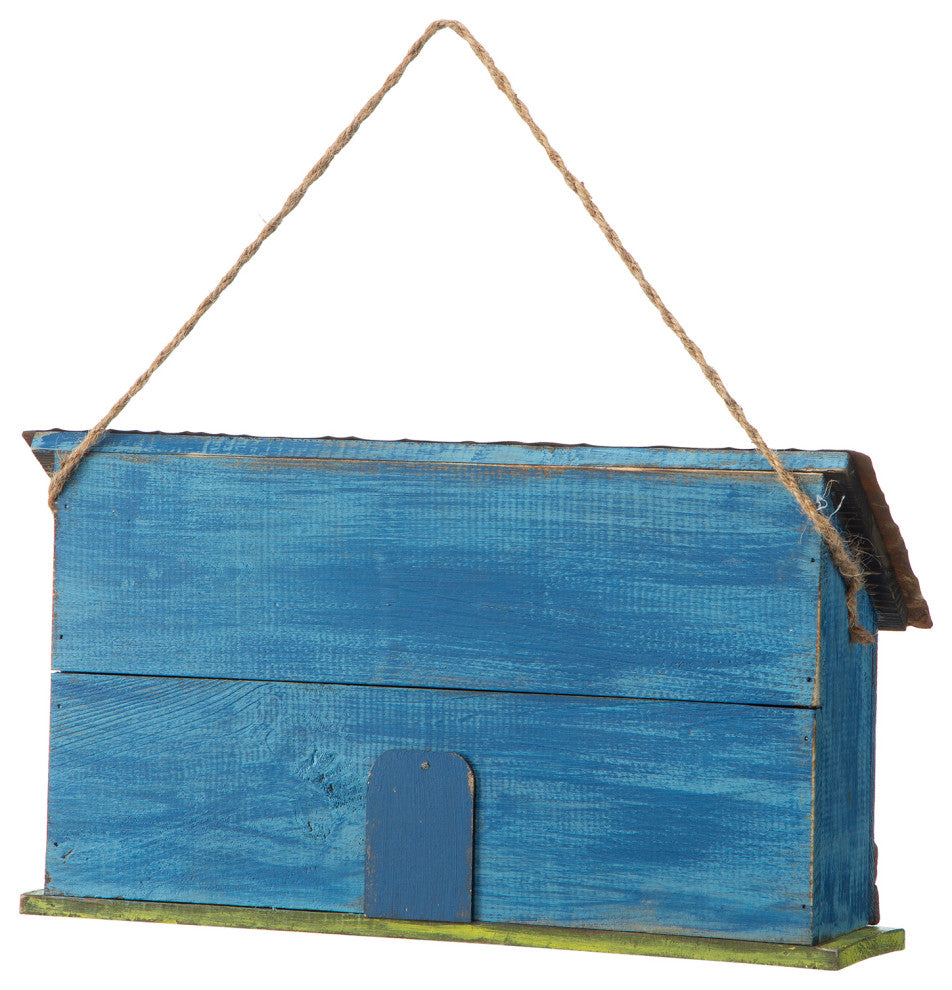 15.75"L Oversized Washed Blue Distressed Solid Wood Cottage Birdhouse