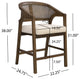 GDF Studio Rattan Back 24.25" Counter Stools, Wooden Frame, Walnut + Beige, Set of 2