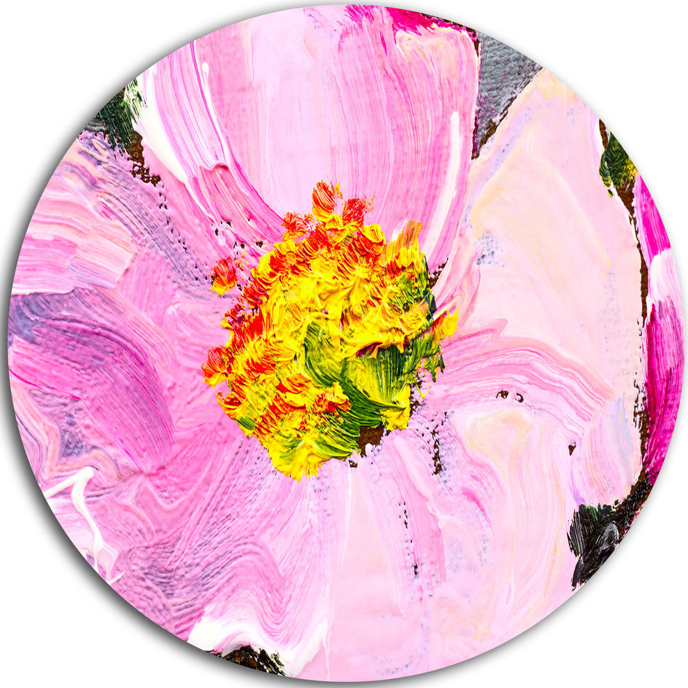 Pink Flower Oil Painting, Floral Art Painting Round Wall Art, 11"